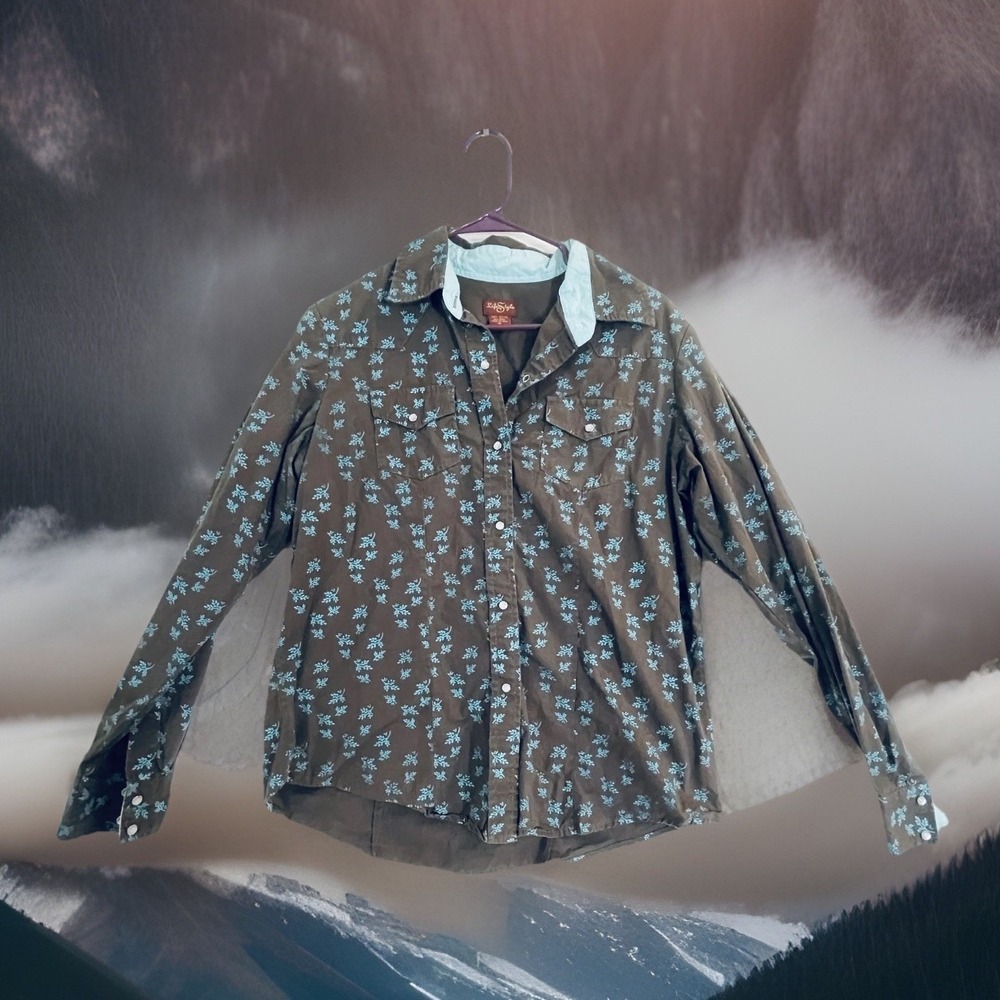 READ Lifestyle Shirt Womens XL GRAY Teal Floral‎ Western Snap Front Long Sleeve